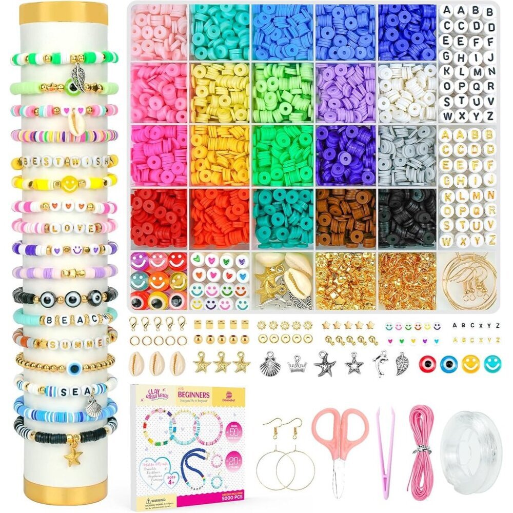 Clay Beads Bracelet Making Kit for Beginner, 5000 Pcs Preppy Polymer Clay Beads